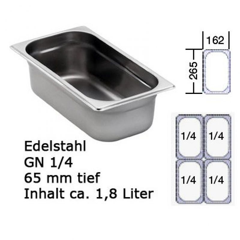 GN-Behälter 1/4-65 Gastronormbehälter GN 1/4 65 tief 1,8 Liter Edelstahl 